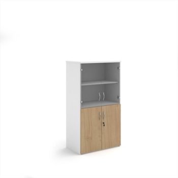 Duo combination unit with glass upper doors 1440mm high with 3 shelves - White/Kendal Oak - R1440COMD-WHKO