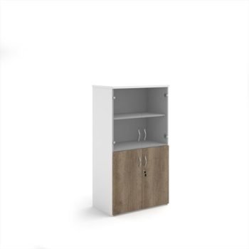 Duo combination unit with glass upper doors 1440mm high with 3 shelves -White/Nebraska Oak - R1440COMD-WHNO