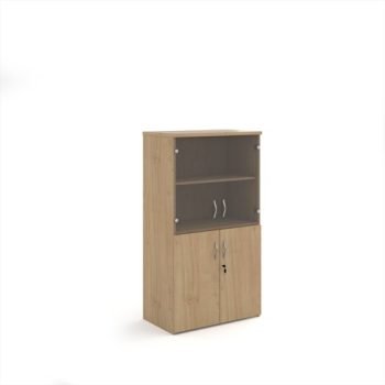 Universal combination unit with glass upper doors 1440mm high with 3 shelves - Kendal Oak - R1440COMKO