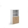 Duo combination unit with open top 1440mm high with 3 shelves - white with Kendal oak lower doors - R1440OPD-WHKO