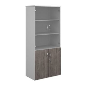 Duo combination unit with glass upper doors 1790mm high with 4 shelves - white with Grey Oak lower doors - R1790COMD-WHGO