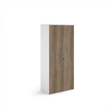 Duo double door cupboard 1790mm high with 4 shelves - white with Nebraska oak doors - R1790DD-WHNO