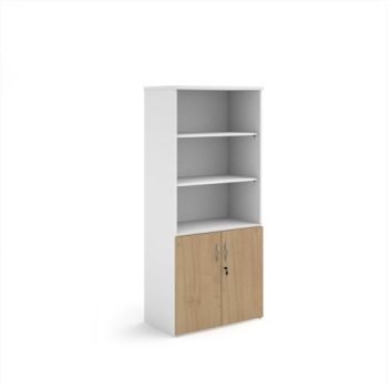 Duo combination unit with open top 1790mm high with 4 shelves - White with Kendal Oak lower doors - R1790OPD-WHKO
