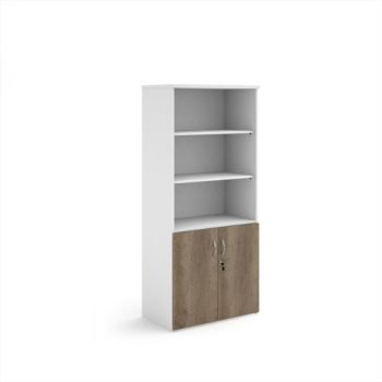 Duo combination unit with open top 1790mm high with 4 shelves - White with Nebraska Oak lower doors - R1790OPD-WHNO