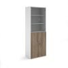 Duo combination unit with glass upper doors 2140mm high with 5 shelves - white with Nebraska oak lower doors - R2140COMD-WHNO