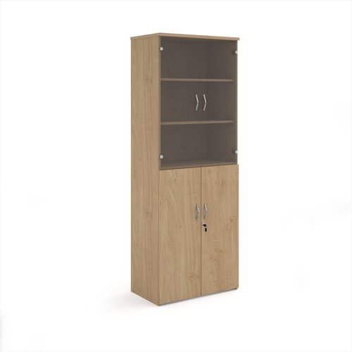 Universal combination unit with glass upper doors 2140mm high with 5 shelves - Kendal Oak - R2140COMKO
