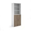 Duo combination unit with open top 2140mm high with 5 shelves - white with Nebraska oak lower doors - R2140OPD-WHNO