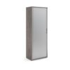 Universal single door tambour cupboard 2140mm high with 5 shelves - Grey Oak with silver door - R2140TCGO