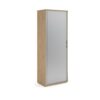Universal single door tambour cupboard 2140mm high with 5 shelves - Kendal Oak with silver door - R2140TCKO