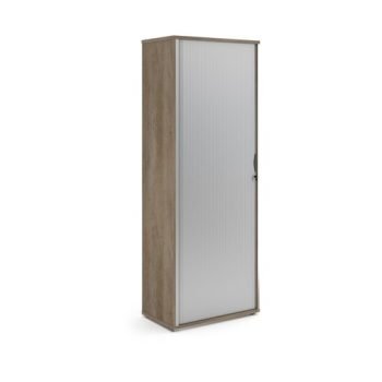 Universal single door tambour cupboard 2140mm high with 5 shelves - Nebraska Oak with silver door - R2140TCNO