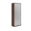 Universal single door tambour cupboard 2140mm high with 5 shelves - Walnut Oak with silver door - R2140TCW