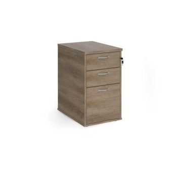Desk high 3 drawer pedestal with silver handles 600mm deep - Nebraska Oak - R25DH6NO