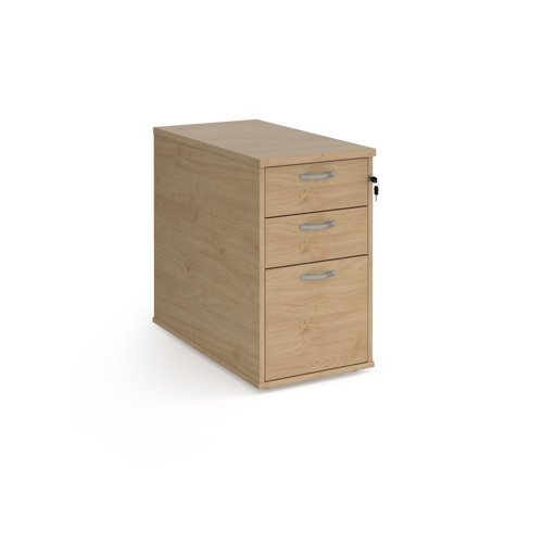 Desk high 3 drawer pedestal with silver handles 800mm deep - Kendal Oak - R25DH8KO