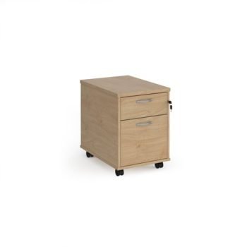 Mobile 2 drawer pedestal with silver handles 600mm deep - Kendal Oak - R2MKO