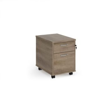 Mobile 2 drawer pedestal with silver handles 600mm deep - Nebraska Oak - R2MNO