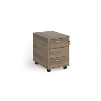 Mobile 3 drawer pedestal with silver handles 600mm deep - Nebraska Oak - R3MNO