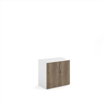 Duo double door cupboard 740mm high with 1 shelf - white with Nebraska oak doors - R740DD-WHNO