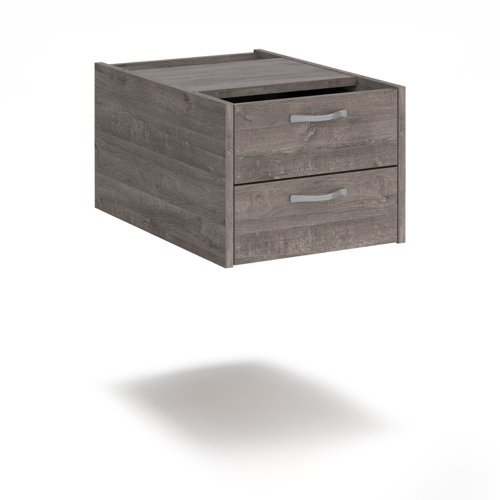 Maestro 25 shallow 2 drawer fixed pedestal for 600mm deep desks - Grey Oak - S2FGO