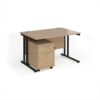 Maestro 25 straight desk 1200mm x 800mm with black cantilever frame and 2 drawer pedestal - Kendal Oak - SBK212KO