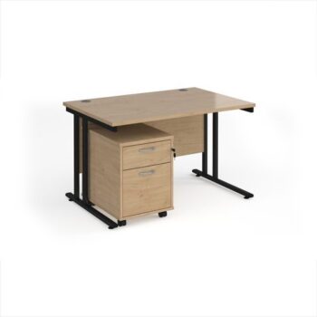 Maestro 25 straight desk 1200mm x 800mm with black cantilever frame and 2 drawer pedestal - Kendal Oak - SBK212KO