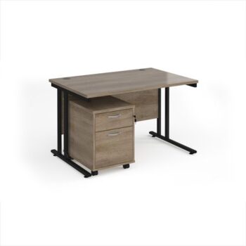 Maestro 25 straight desk 1200mm x 800mm with black cantilever frame and 2 drawer pedestal - Nebraska Oak - SBK212NO