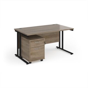 Maestro 25 straight desk 1400mm x 800mm with black cantilever frame and 2 drawer pedestal - Nebraska Oak - SBK214NO