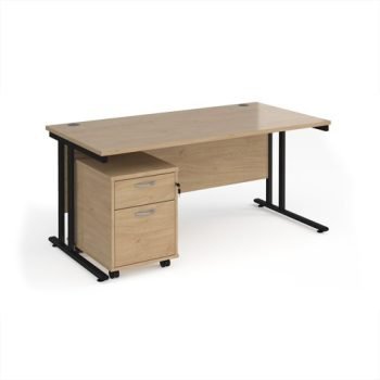 Maestro 25 straight desk 1600mm x 800mm with black cantilever frame and 2 drawer pedestal - Kendal Oak - SBK216KO