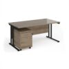 Maestro 25 straight desk 1600mm x 800mm with black cantilever frame and 2 drawer pedestal - Nebraska Oak - SBK216NO