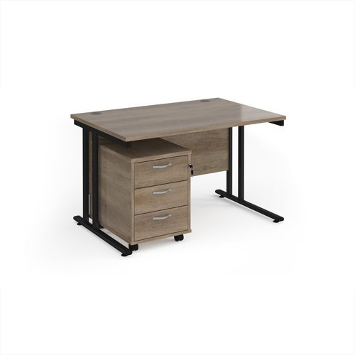 Maestro 25 straight desk 1200mm x 800mm with black cantilever frame and 3 drawer pedestal - Nebraska Oak - SBK312NO