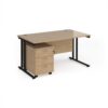 Maestro 25 straight desk 1400mm x 800mm with black cantilever frame and 3 drawer pedestal - Kendal Oak - SBK314KO