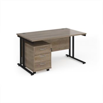 Maestro 25 straight desk 1400mm x 800mm with black cantilever frame and 3 drawer pedestal - Nebraska Oak - SBK314NO
