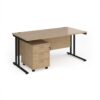 Maestro 25 straight desk 1600mm x 800mm with black cantilever frame and 3 drawer pedestal - Kendal Oak - SBK316KO