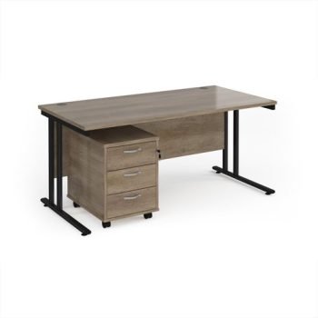 Maestro 25 straight desk 1600mm x 800mm with black cantilever frame and 3 drawer pedestal - Nebraska Oak - SBK316NO