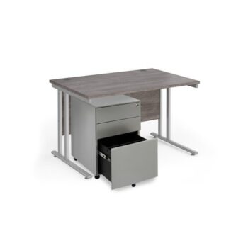 Maestro 25 bundle straight 1200 desk silver leg frame and silver steel ped - Grey Oak - SBS12GO