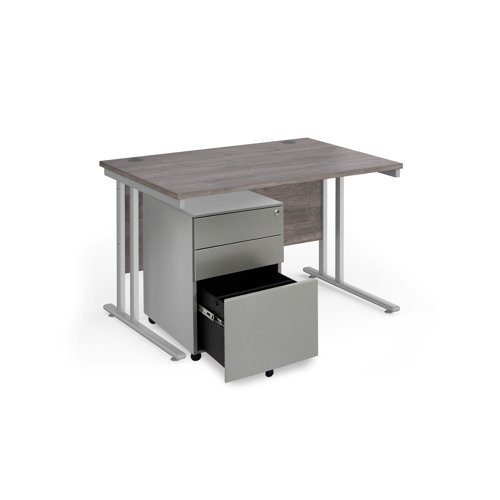 Maestro 25 bundle straight 1200 desk silver leg frame and silver steel ped - Grey Oak - SBS12GO