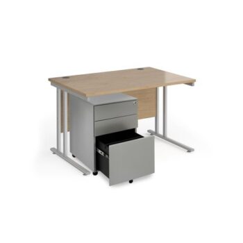 Maestro 25 bundle straight 1200 desk silver leg frame and silver steel ped - Kendal Oak - SBS12KO