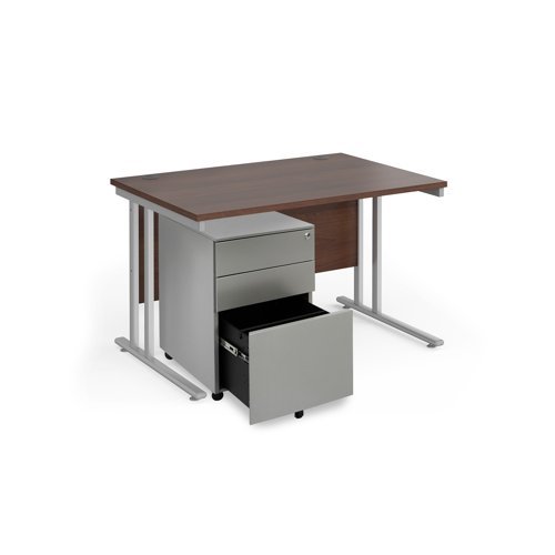 Maestro 25 bundle straight 1200 desk silver leg frame and silver steel ped - Oak - SBS12O