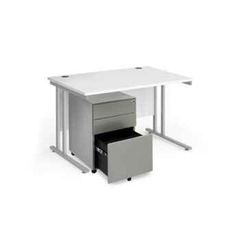 Maestro 25 bundle straight 1200 desk silver leg frame and silver steel ped - White - SBS12WH