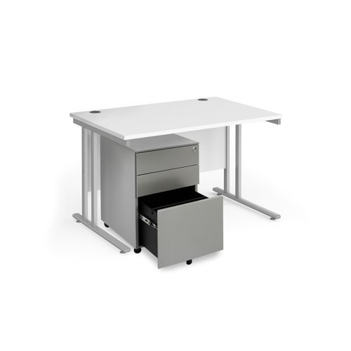 Maestro 25 bundle straight 1200 desk silver leg frame and silver steel ped - White - SBS12WH