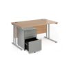 Maestro 25 bundle straight 1400 desk silver leg frame and silver steel ped - Beech - SBS14B