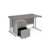 Maestro 25 bundle straight 1400 desk silver leg frame and silver steel ped - Grey Oak - SBS14GO