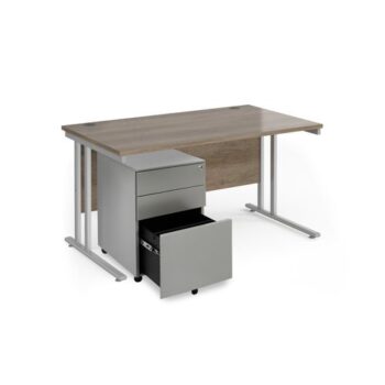 Maestro 25 bundle straight 1400 desk silver leg frame and silver steel ped - Nebraska Oak - SBS14NO