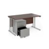 Maestro 25 bundle straight 1400 desk silver leg frame and silver steel ped - Walnut - SBS14W