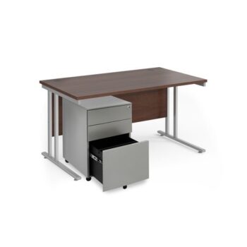 Maestro 25 bundle straight 1400 desk silver leg frame and silver steel ped - Walnut - SBS14W