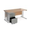 Maestro 25 bundle straight 1600 desk silver leg frame and silver steel ped - Beech - SBS16B