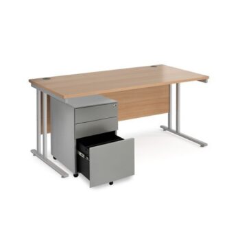 Maestro 25 bundle straight 1600 desk silver leg frame and silver steel ped - Beech - SBS16B