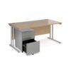 Maestro 25 bundle straight 1600 desk silver leg frame and silver steel ped - Kendal Oak - SBS16KO