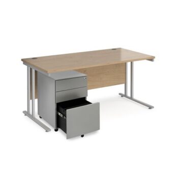 Maestro 25 bundle straight 1600 desk silver leg frame and silver steel ped - Kendal Oak - SBS16KO