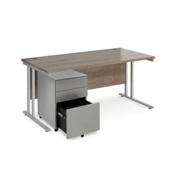 Maestro 25 bundle straight 1600 desk silver leg frame and silver steel ped - Nebraska Oak - SBS16NO