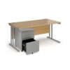 Maestro 25 bundle straight 1600 desk silver leg frame and silver steel ped - Oak - SBS16O